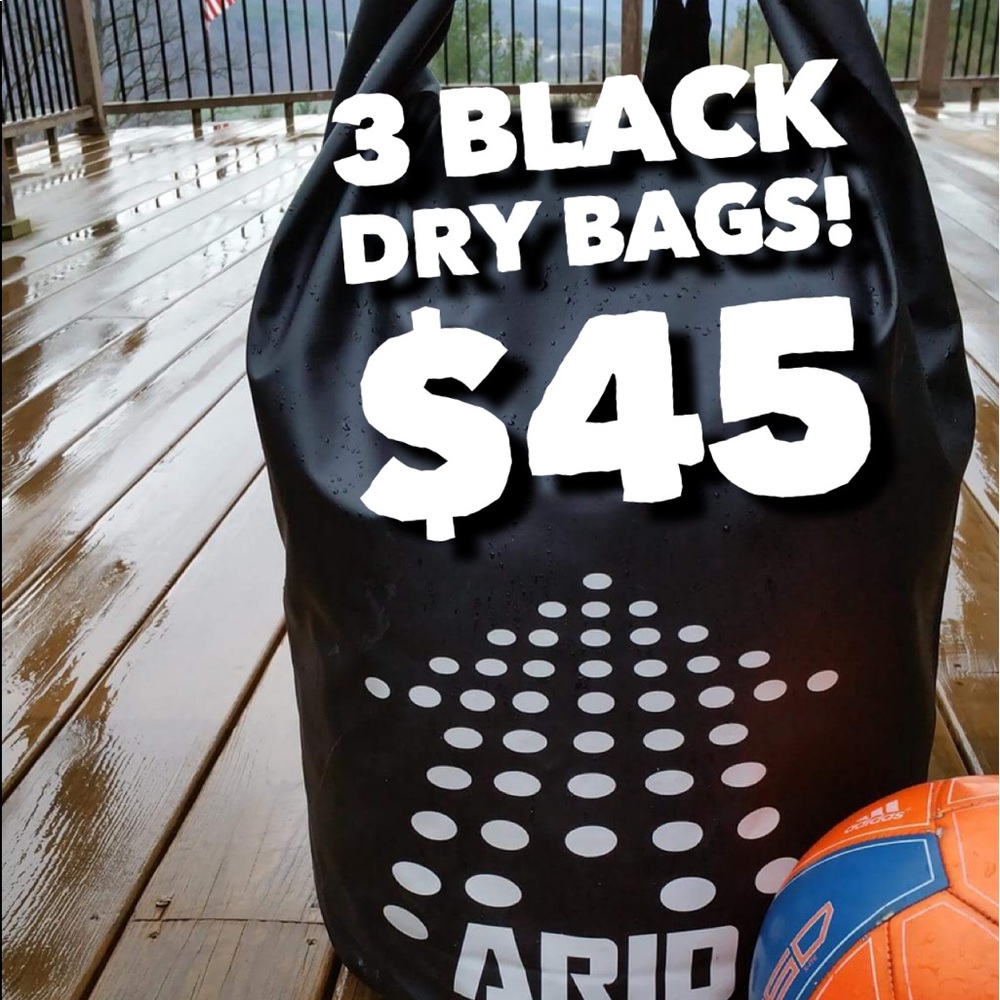 3 Black Dry Bags. (55L)